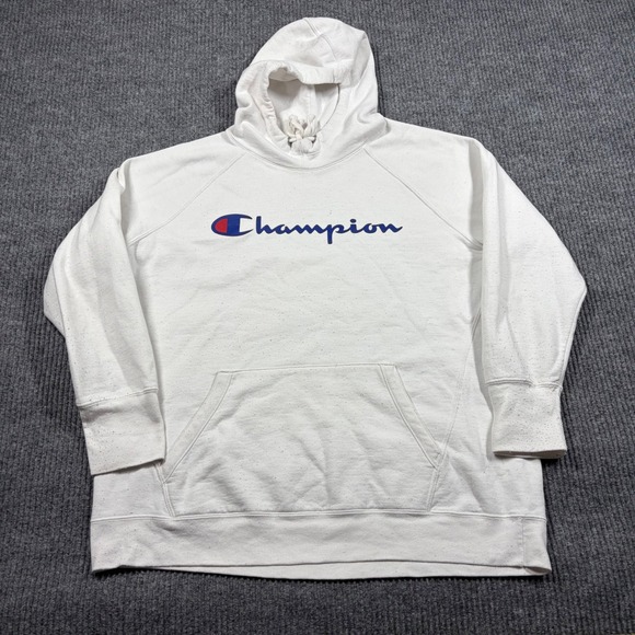 Champion Hoodie Mens 1X White Script Logo Pullover Sweatshirt FTX Raglan Sleeve